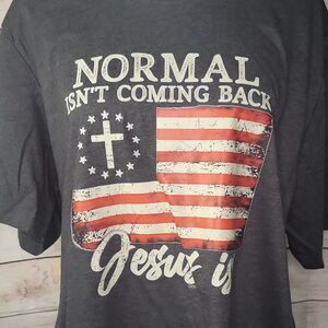 Unisex Gray Jesus American Flag Cross Graphic Cotton Short Sleeve T-Shirt